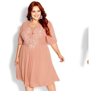 City chic goddess dress embroidered dress soft rose size 16